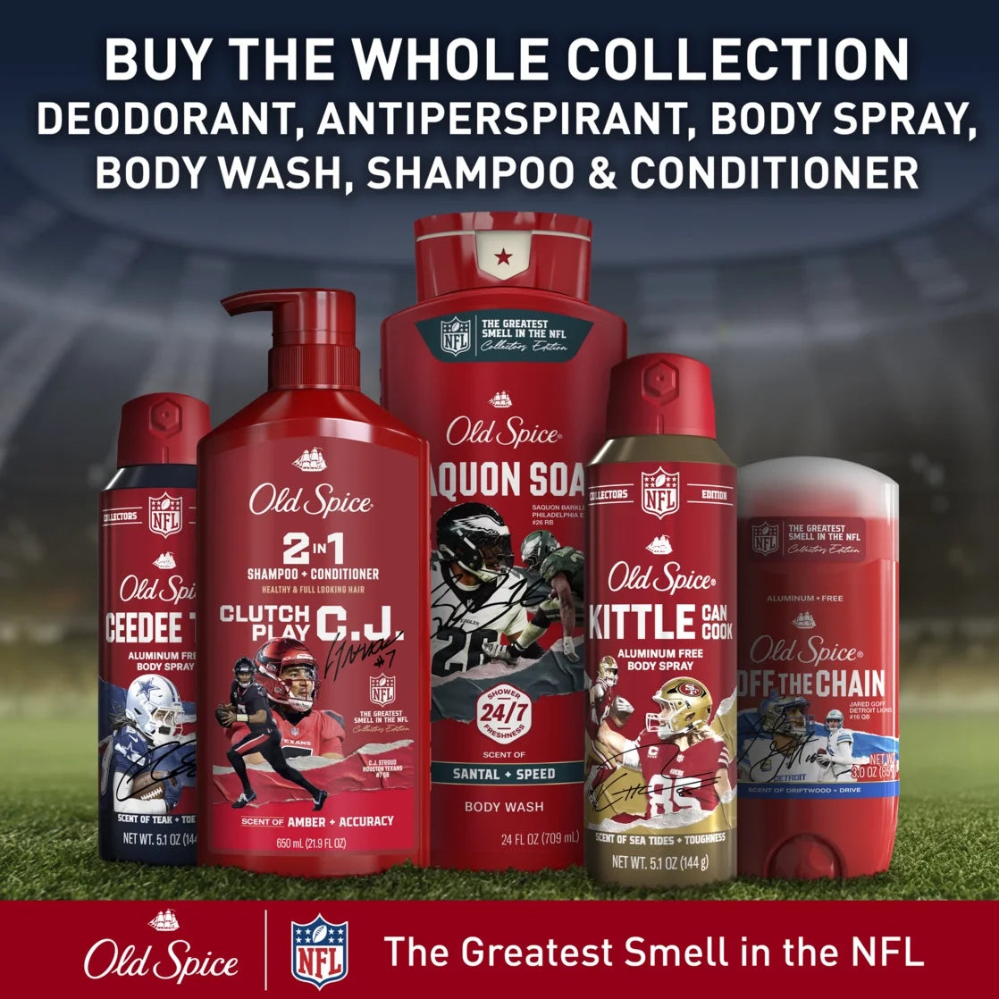 Old Spice Body Wash for Men, NFL Collection, Saquon Barkley Soar, Santal + Speed, 24oz