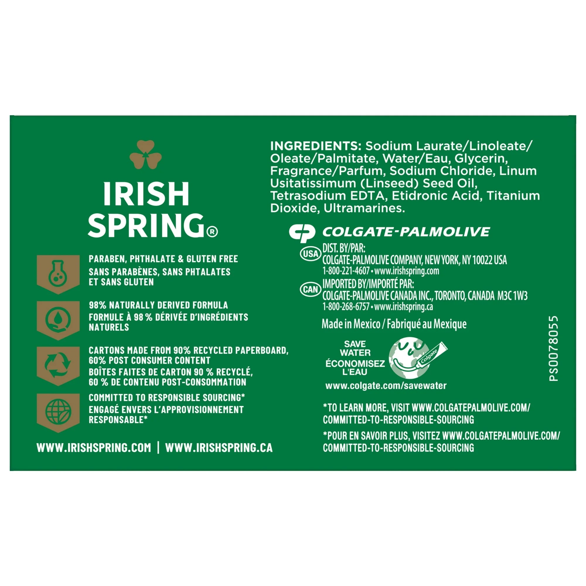 Irish Spring Icy Blast Deodorant Bar Soap for Men, With Flaxseed Oil, 3.7 oz Bar (12 Pack)