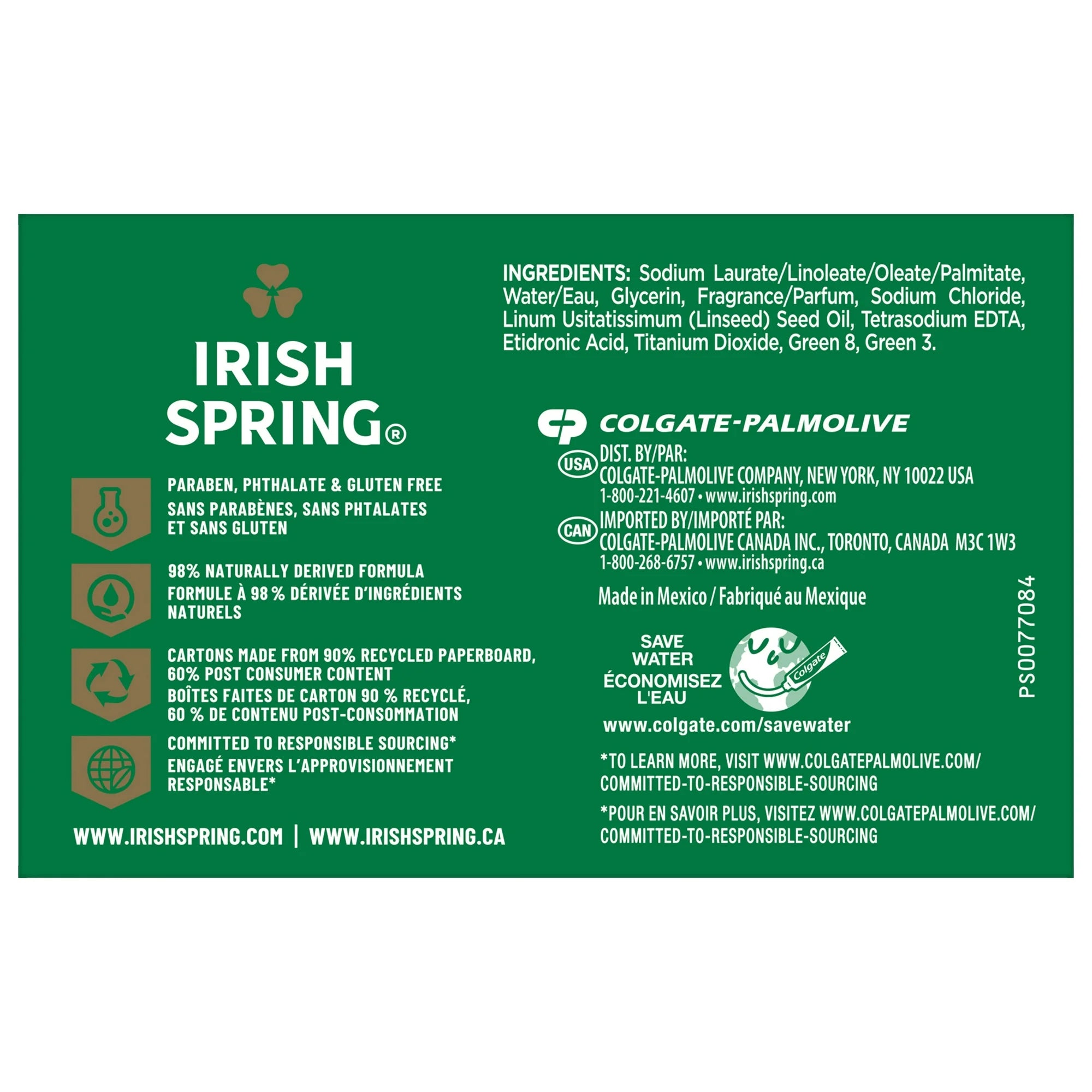 Irish Spring Original Deodorant Bar Soap for Men, With Flaxseed Oil, 3.7 oz Bar (4 Pack)