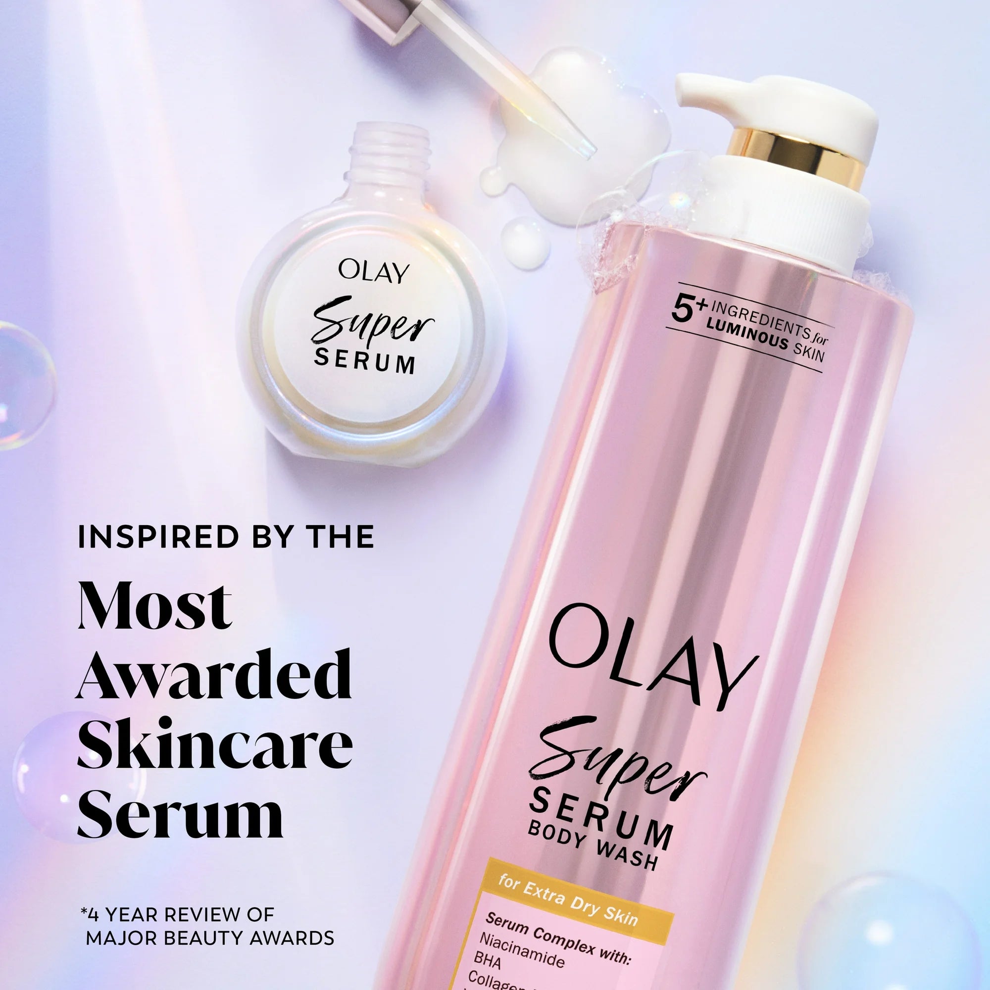 Olay Super Serum Body Wash for Extra Dry Skin, 18.5 fl oz, Serum Complex for Luminous Skin