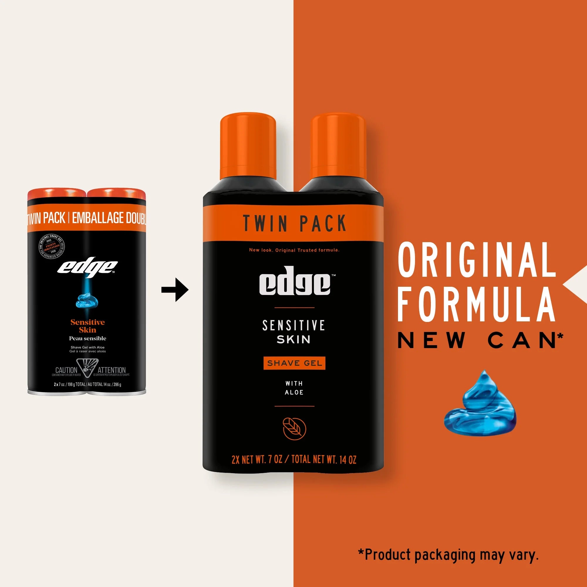 Edge Sensitive Skin Shave Gel for Men with Aloe, Twin Pack, Unscented, 14 oz.