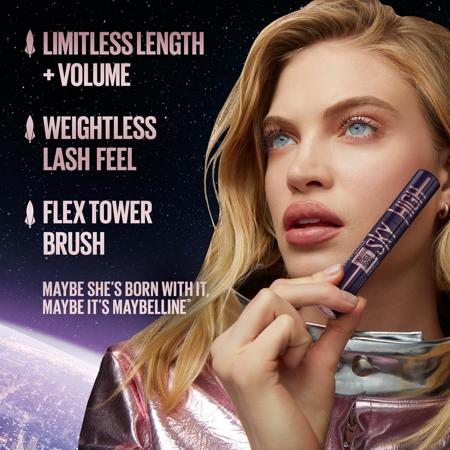 Maybelline Lash Sensational Sky High Mascara – Blackest Black | Lengthening, Volumizing & Washable Formula