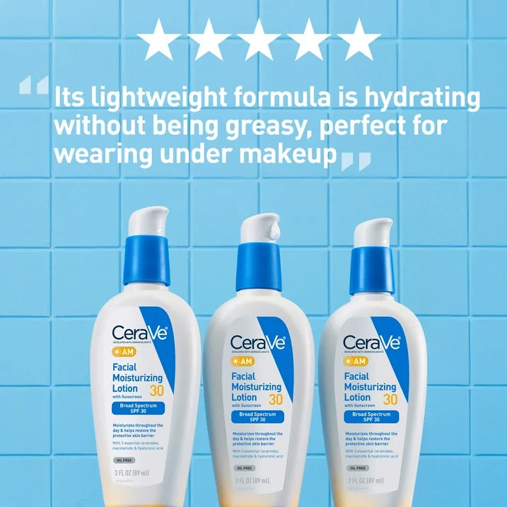 CeraVe AM Lotion Face Moisturizer with SPF 30, Normal to Oily Skin Sun Protection, 2 fl oz