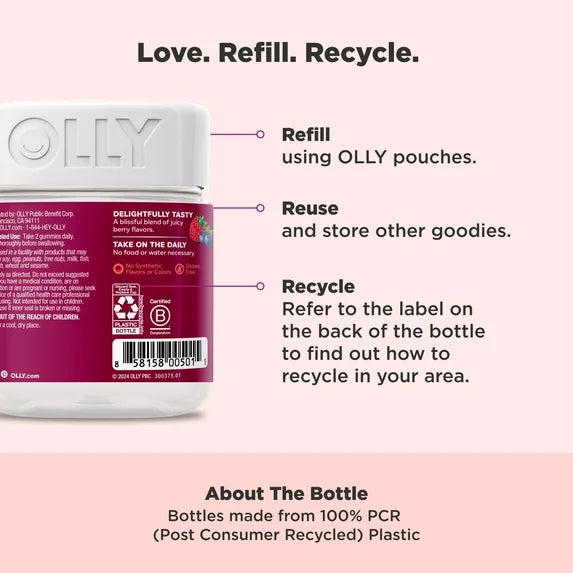 OLLY Women's Multivitamin Gummy, Vitamin A, D, C, E, Biotin, Folic Acid, Berry Flavor, 90 Ct