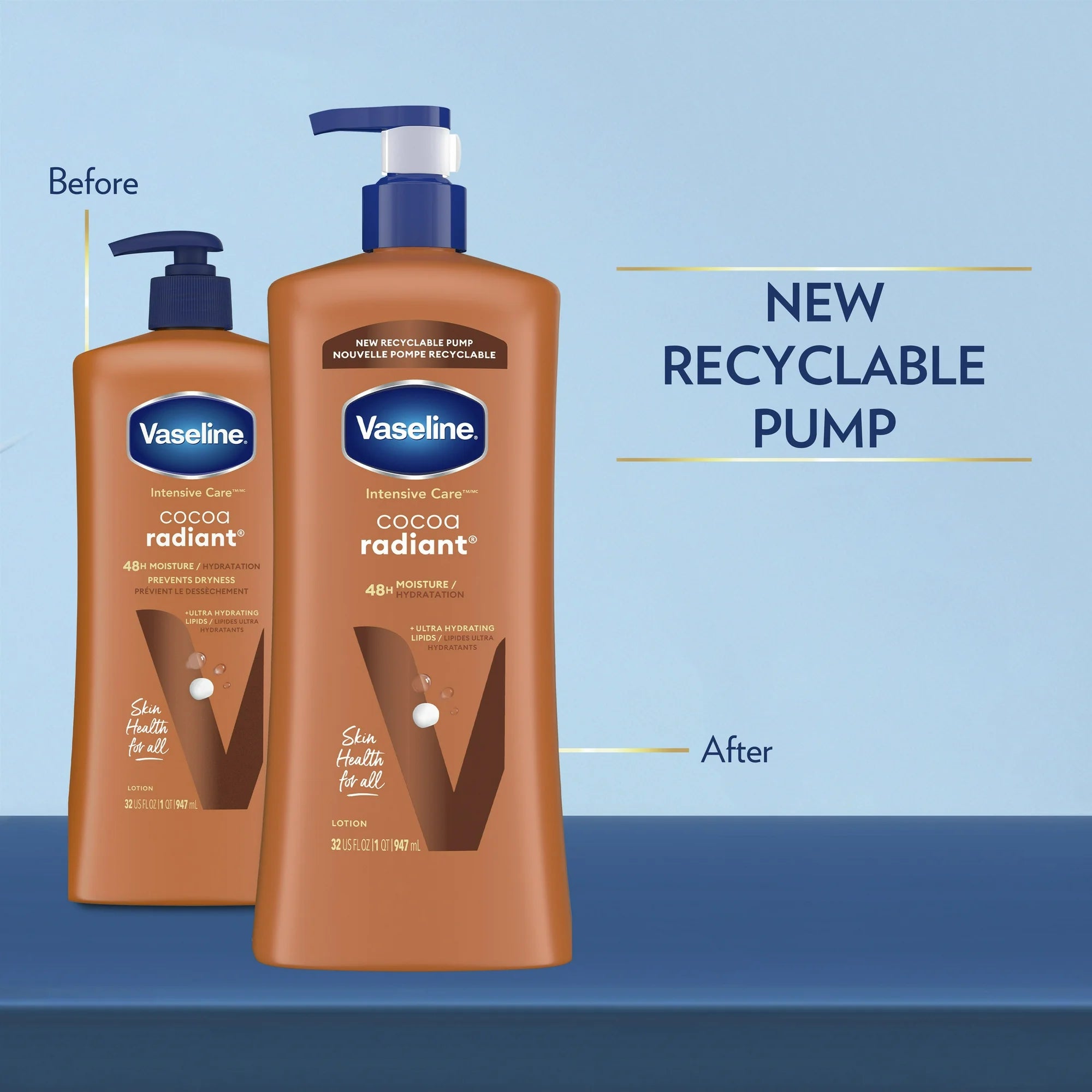 Vaseline Intensive Care Non Greasy Women Body Lotion Cocoa Radiant for Dry Skin, 32 oz