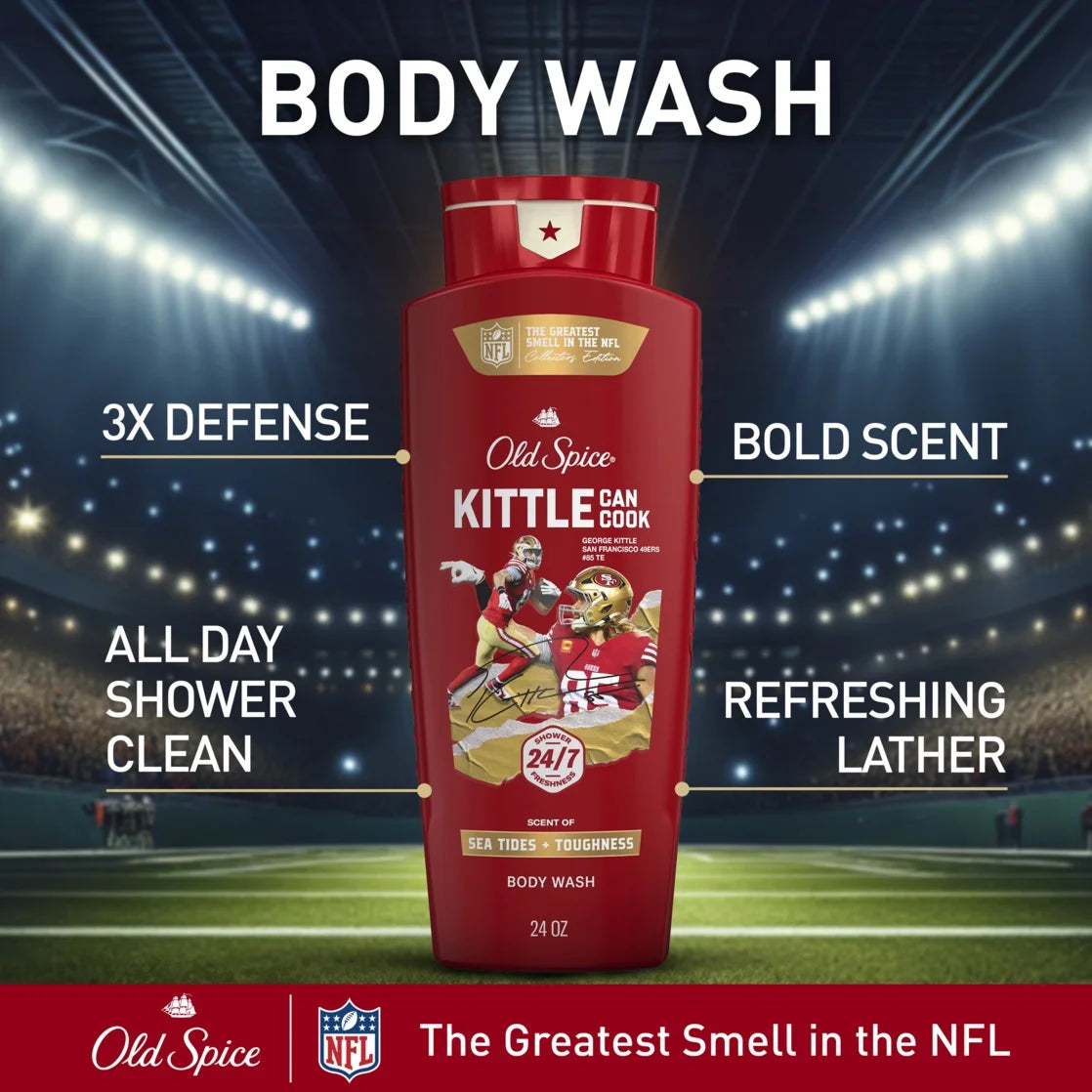 Old Spice Body Wash for Men, NFL Collection, Kittle Can Cook, Scent of Sea Tides + Toughness, 24oz