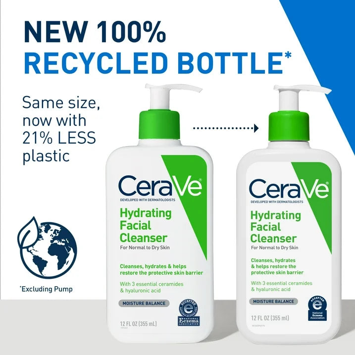 CeraVe Hydrating Facial Cleanser for Normal to Dry Skin, Daily Face Wash for Dryness, 12 fl oz