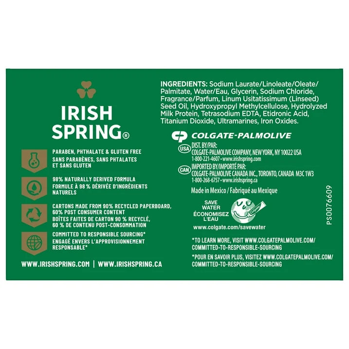 Irish Spring Moisture Blast Deodorant Bar Soap for Men, 3.7 oz Bar (8 Pack)