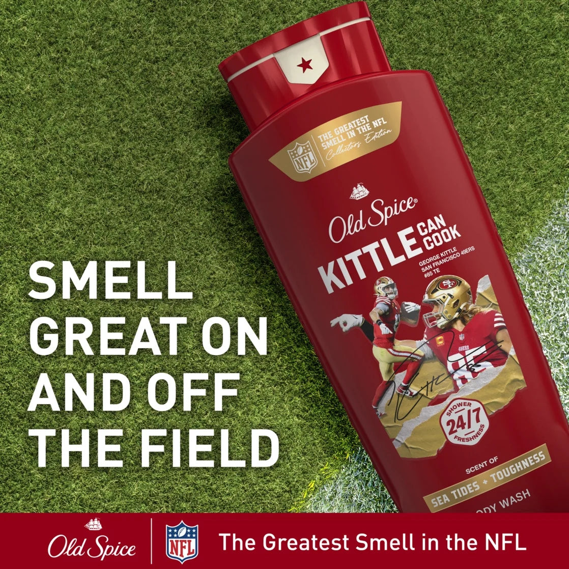 Old Spice Body Wash for Men, NFL Collection, Kittle Can Cook, Scent of Sea Tides + Toughness, 24oz