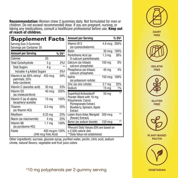 Nature's Way Alive! Women's 50+ Gummy Multivitamin, B-Vitamins, Mixed Berry Flavored, 60 Count