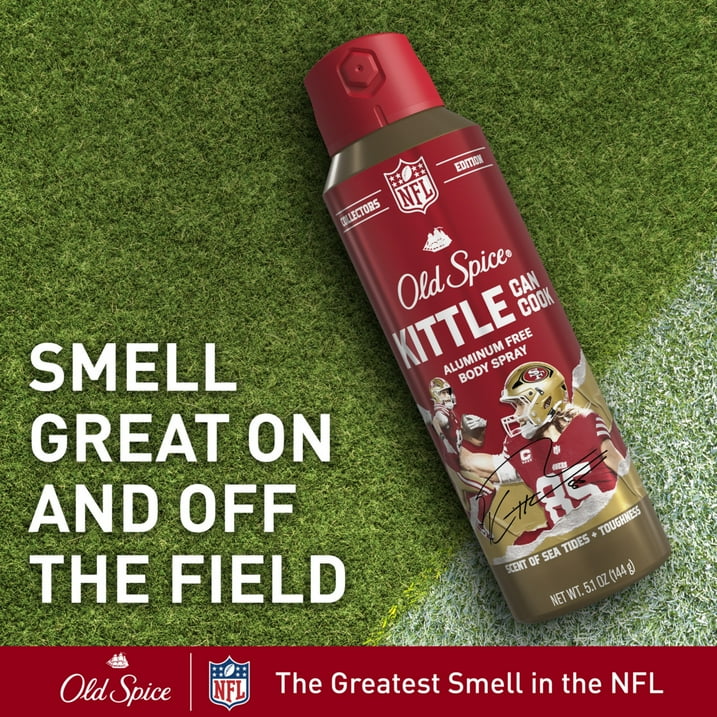 Old Spice Men's Aluminum Free Deodorant Body Spray, NFL Collection, George Kittle Can Cook, Sea Tides + Toughness, 5.1oz