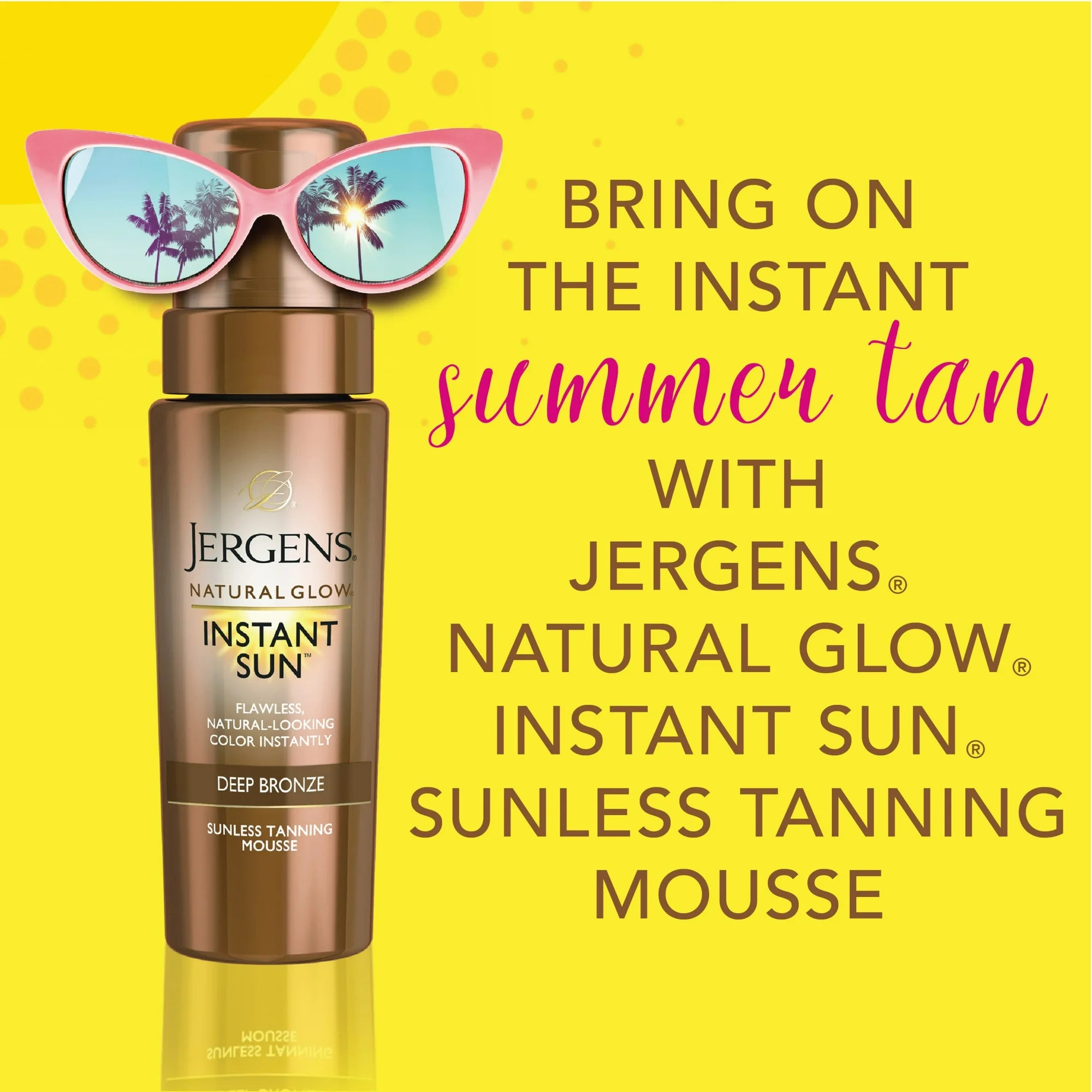 Jergens Natural Glow Instant Sun Sunless Tanning Mousse, Self Tanner Deep Bronze Tan, 6 oz