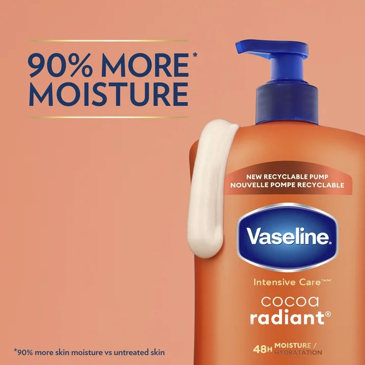 Vaseline Intensive Care Non Greasy Women Body Lotion Cocoa Radiant for Dry Skin, 32 oz