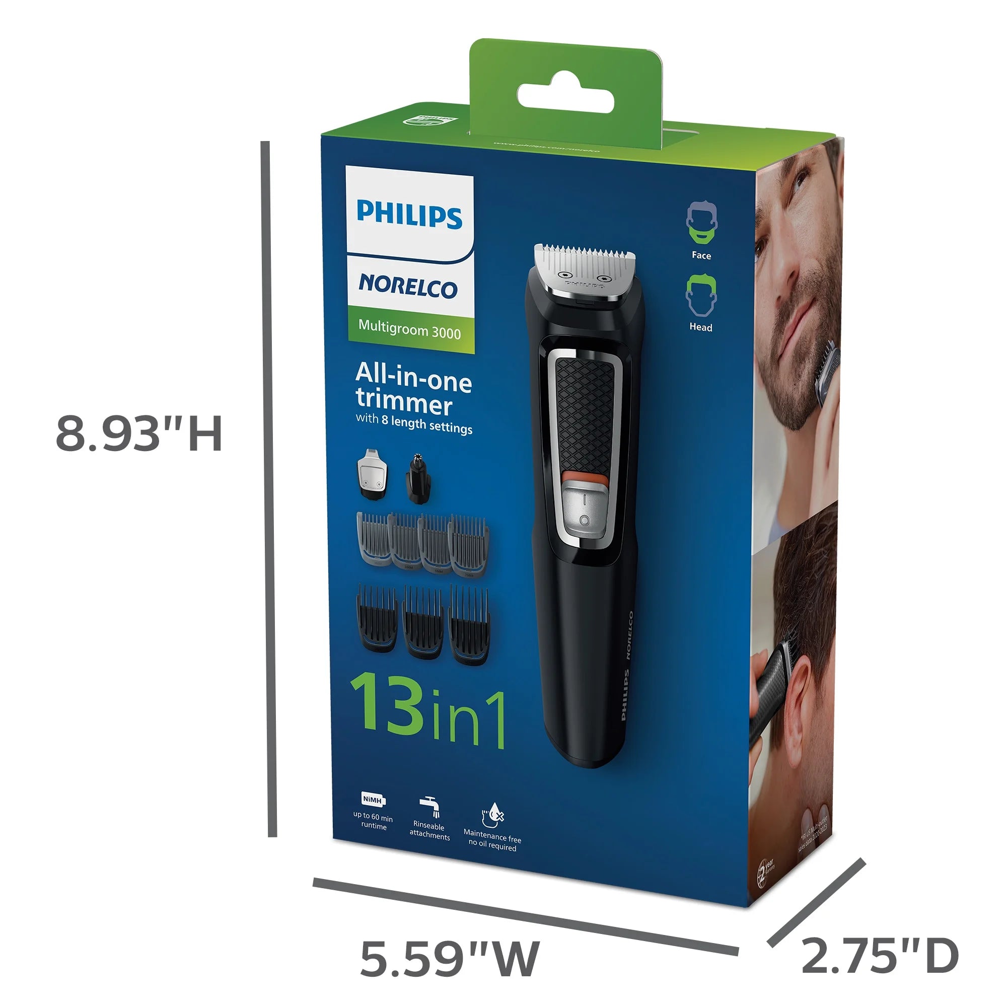 Philips Norelco Multi-groomer Series 3000, Powered Electric Trimmer MG3740/40, 1 Each - 13 Pieces