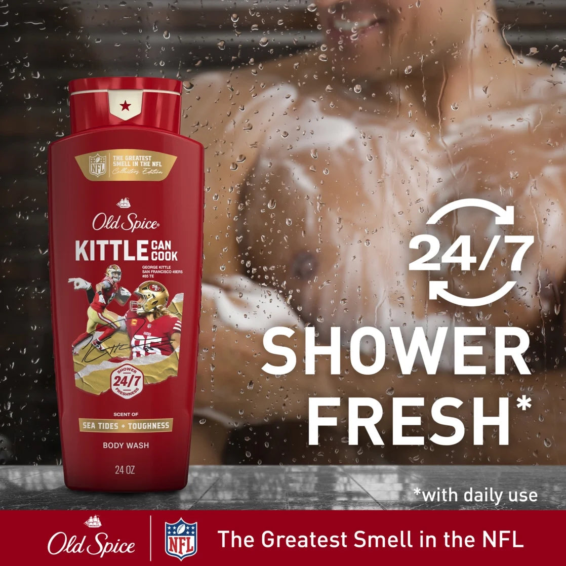 Old Spice Body Wash for Men, NFL Collection, Kittle Can Cook, Scent of Sea Tides + Toughness, 24oz