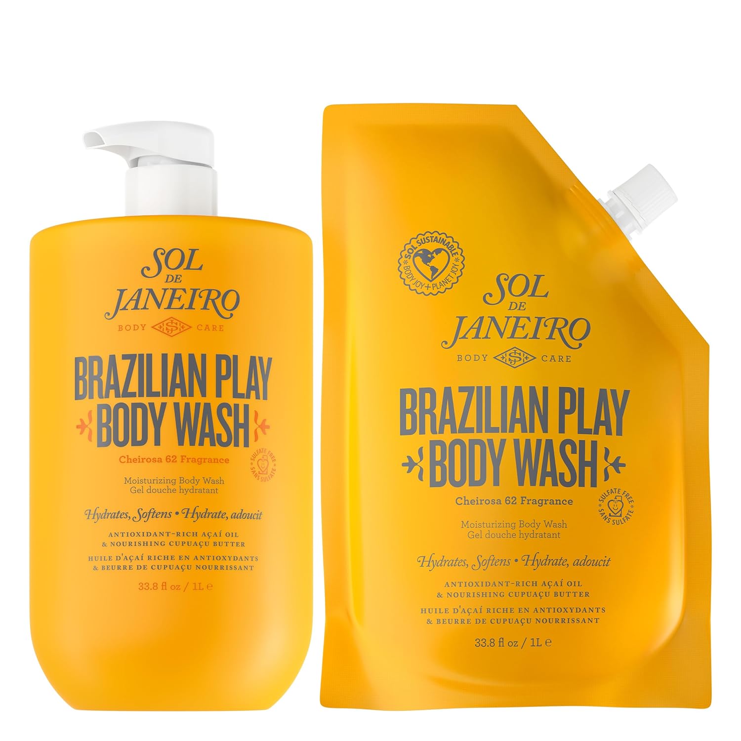 SOL DE JANEIRO Brazilian Play Moisturizing Shower Cream Gel Body Wash 1L with 1L Refill Pouch - Amazon Exclusive