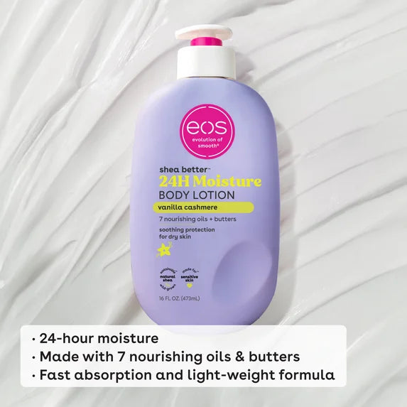 eos Shea Better 24H Moisture Body Lotion, Vanilla Cashmere, for Dry Skin, 16 fl oz