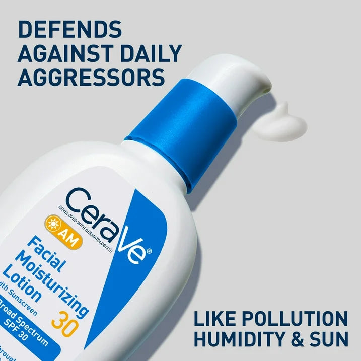 CeraVe AM Lotion Face Moisturizer with SPF 30, Normal to Oily Skin Sun Protection, 2 fl oz