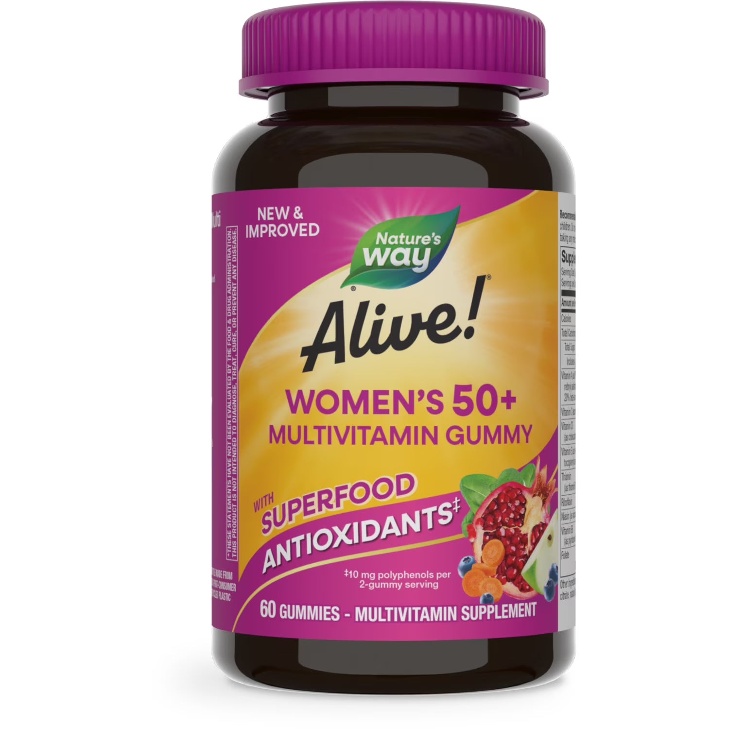 Nature's Way Alive! Women's 50+ Gummy Multivitamin, B-Vitamins, Mixed Berry Flavored, 60 Count