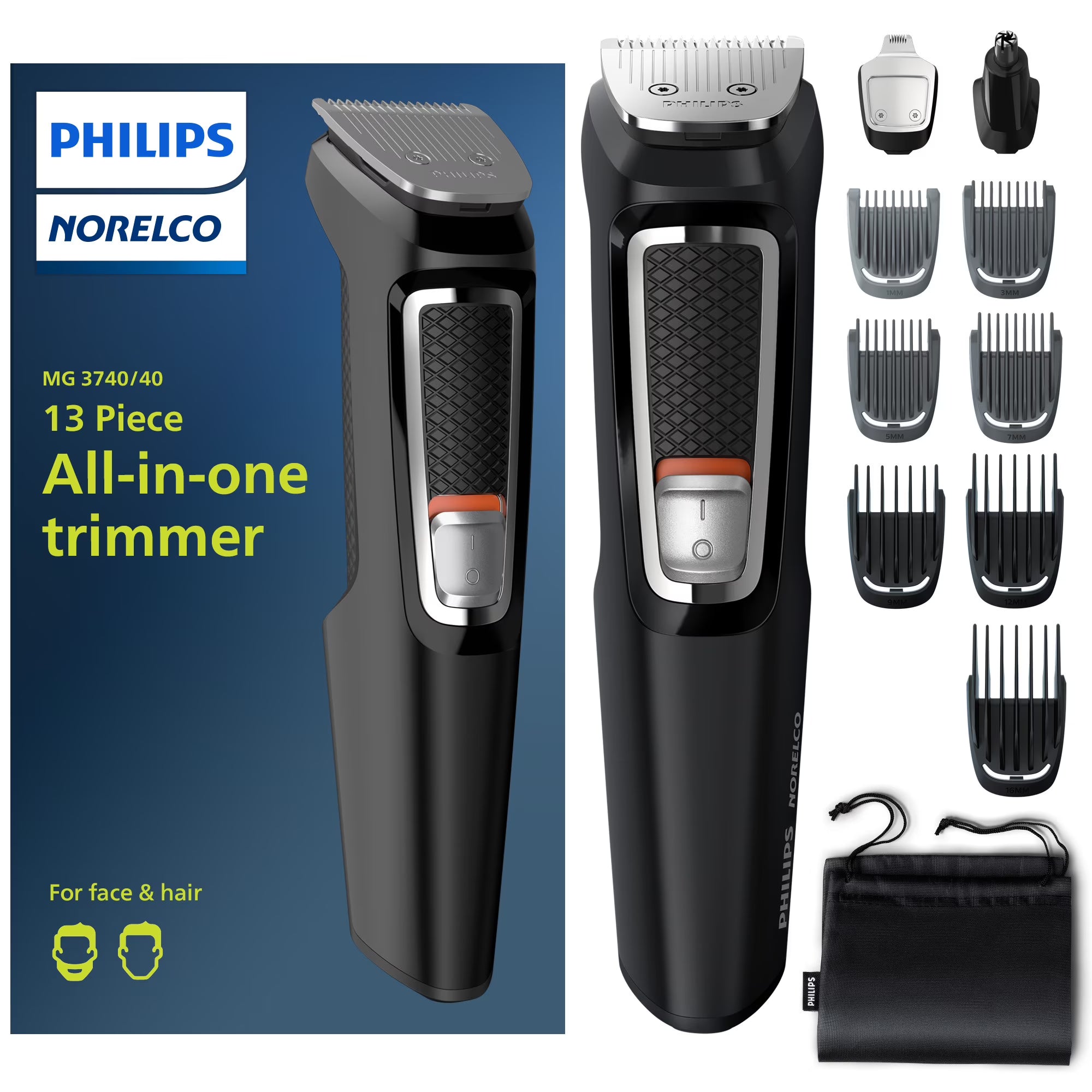 Philips Norelco Multi-groomer Series 3000, Powered Electric Trimmer MG3740/40, 1 Each - 13 Pieces