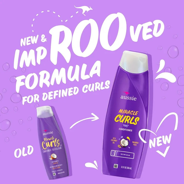 Aussie Miracle Curls with Coconut Oil, Paraben Free Conditioner, 12.1 fl oz for All Hair Types