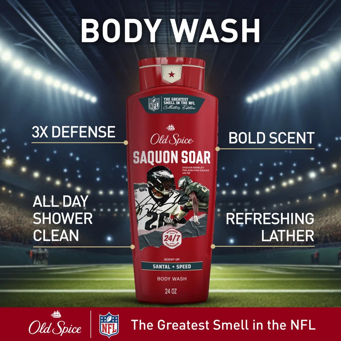 Old Spice Body Wash for Men, NFL Collection, Saquon Barkley Soar, Santal + Speed, 24oz