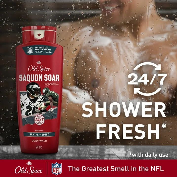 Old Spice Body Wash for Men, NFL Collection, Saquon Barkley Soar, Santal + Speed, 24oz